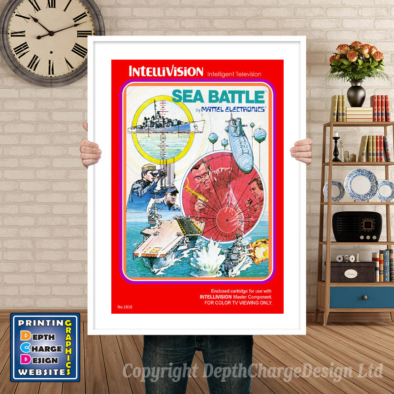 Intellivison Seabattle Inspired Retro Gaming Poster A4 A3 A2 Or A1 – Seabattle Intellivision inspired retro gaming poster shown in a white frame