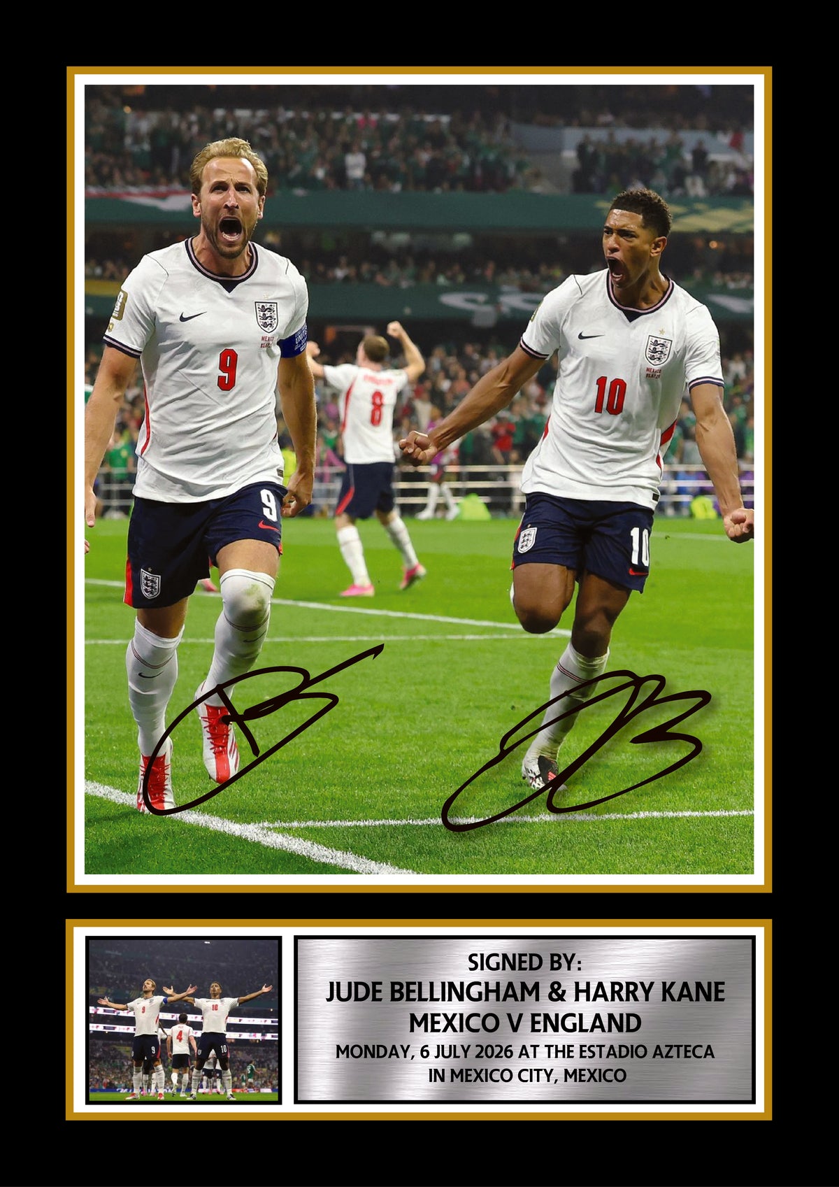 Jude Bellingham & Harry Kane England Poster Print – Mexico vs England 2026 Match Commemorative Wall Art – Dual Signature Style Football Print – Jude Bellingham & Harry Kane England Poster Print