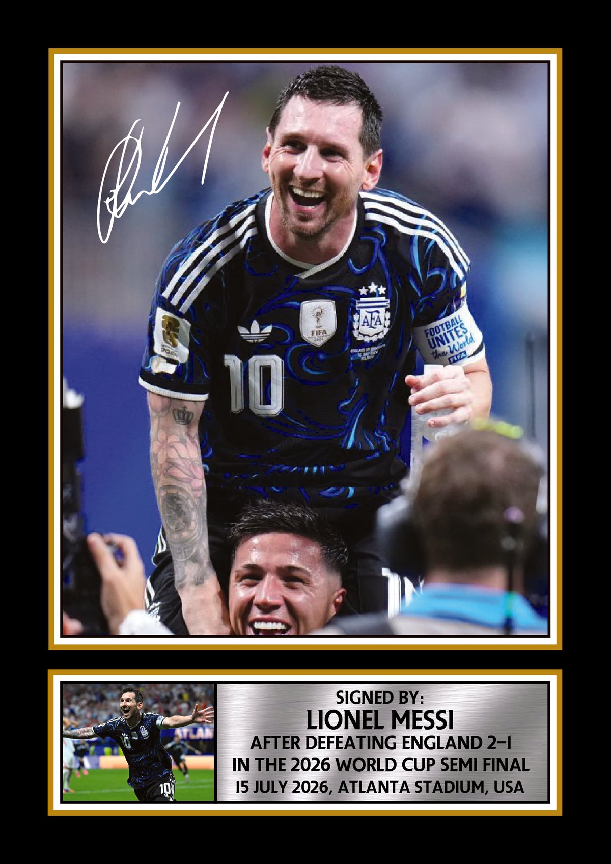 Lionel Messi Argentina Football Poster Print – Argentina vs England 2026 World Cup Semi Final Signature Style Wall Art– Soccer Fan Gift – Lionel Messi Argentina Football Poster Print