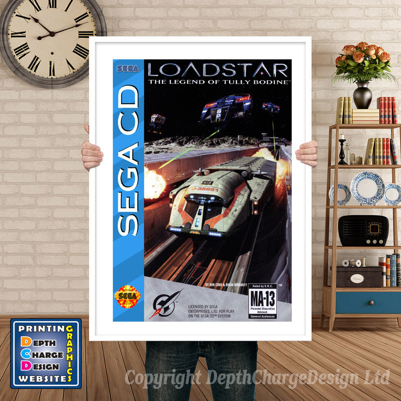 Loadstar Sega Sega Mega CD Inspired Retro Gaming Poster A4 A3 A2 Or A1 β Loadstar Sega Mega CD inspired retro gaming poster shown in a white frame