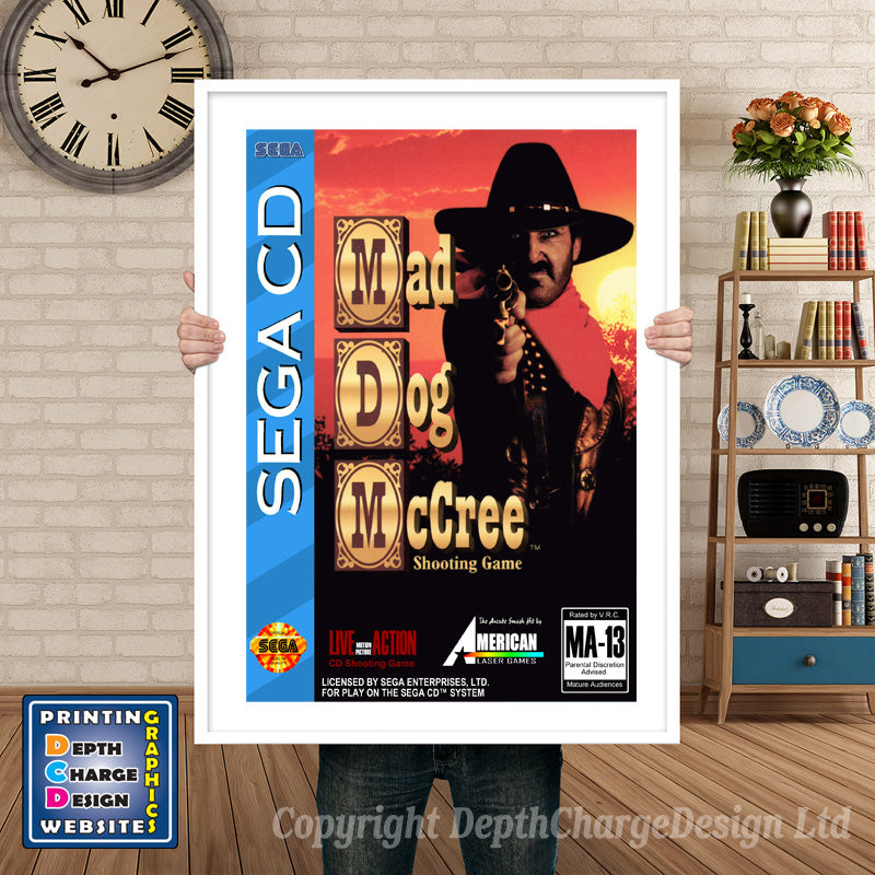 Maddog Mccree Sega Sega Mega CD Inspired Retro Gaming Poster A4 A3 A2 Or A1 – Maddog Mccree Sega Mega CD inspired retro gaming poster shown in a white frame