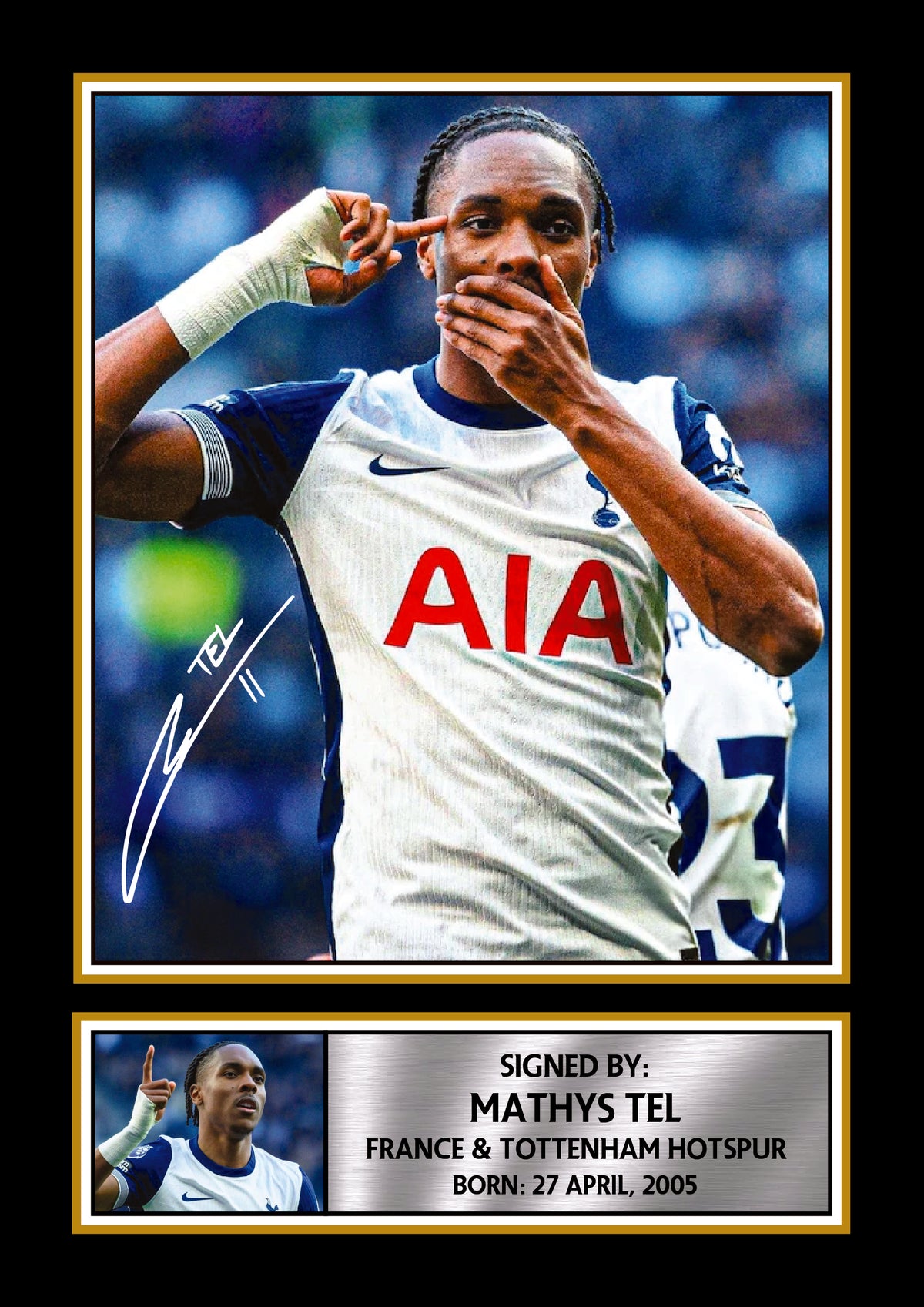 Mathys Tel Printed Signature Poster – France & Tottenham Hotspur Football Star Wall Art – Soccer Player Wall Art Poster Print – Mathys Tel Printed Signature Poster