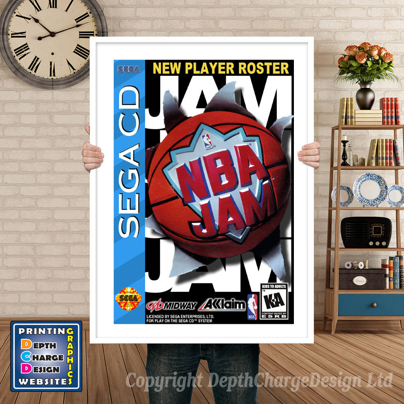 NBA JAM Sega Sega Mega CD Inspired Retro Gaming Poster A4 A3 A2 Or A1 β NBA JAM Sega Mega CD inspired retro gaming poster shown in a white frame