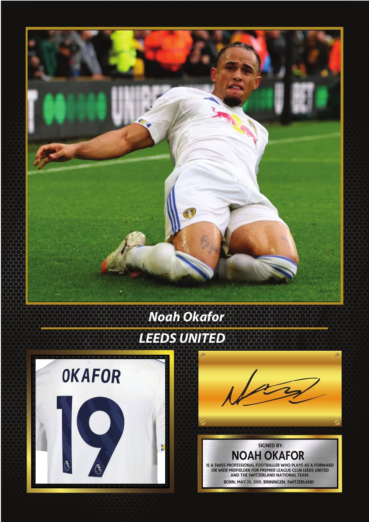 Noah Okafor Leeds United Poster Print – Football Wall Art Perfect Gift for Football Fans – Noah Okafor Leeds United Poster Print