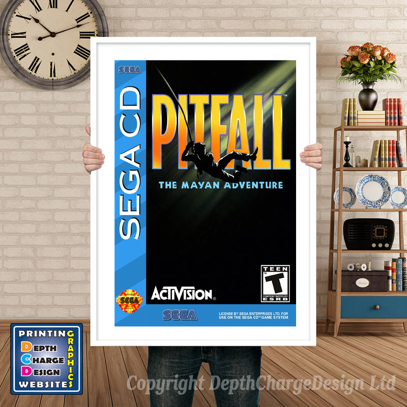 Pitfall The Mayan Adventure Sega Sega Mega CD Inspired Retro Gaming Poster A4 A3 A2 Or A1 β Pitfall The Mayan Adventure Sega Mega CD inspired retro gaming poster shown in a white frame