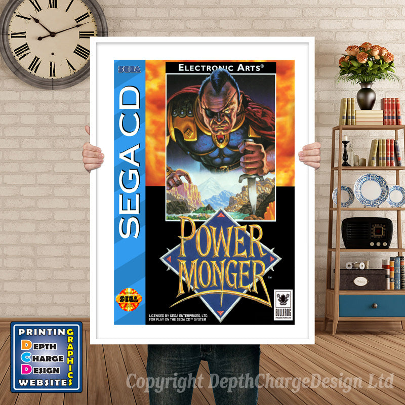 Power Monger Sega Sega Mega CD Inspired Retro Gaming Poster A4 A3 A2 Or A1 β Power Monger Sega Mega CD inspired retro gaming poster shown in a white frame