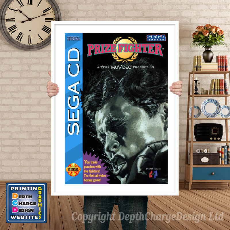 Prize Fighter Sega Sega Mega CD Inspired Retro Gaming Poster A4 A3 A2 Or A1 β Prize Fighter Sega Mega CD inspired retro gaming poster shown in a white frame
