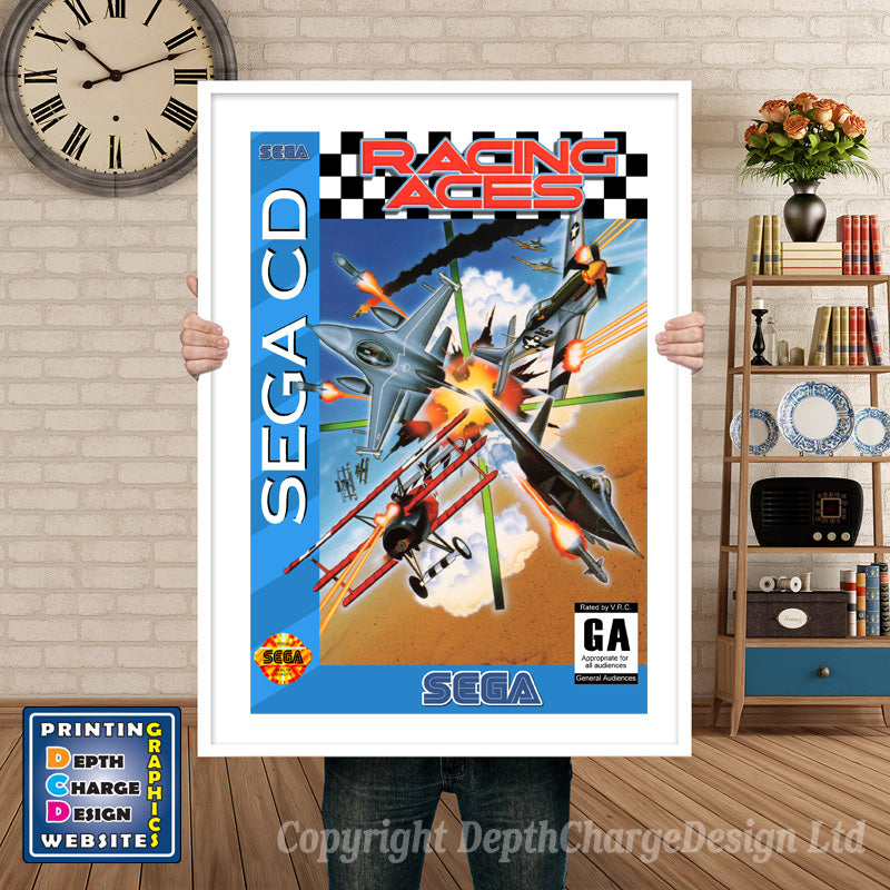Racing Aces Sega Sega Mega CD Inspired Retro Gaming Poster A4 A3 A2 Or A1 β Racing Aces Sega Mega CD inspired retro gaming poster shown in a white frame