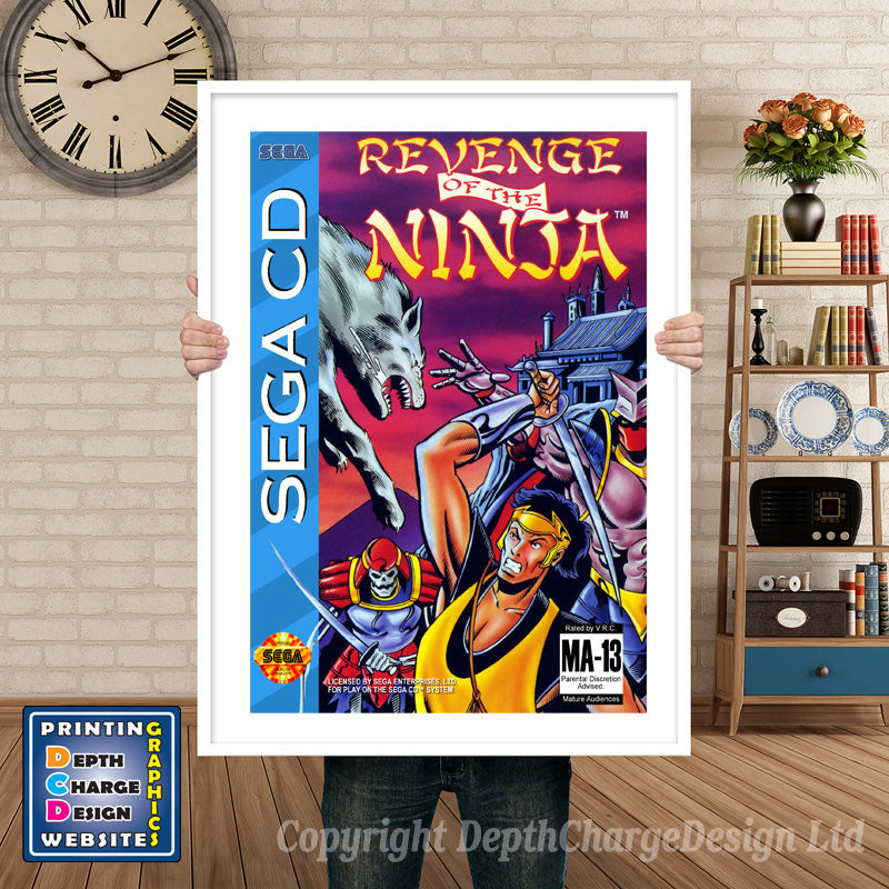 Revenge Of The Ninja Sega Sega Mega CD Inspired Retro Gaming Poster A4 A3 A2 Or A1 β Revenge Of The Ninja Sega Mega CD inspired retro gaming poster shown in a white frame
