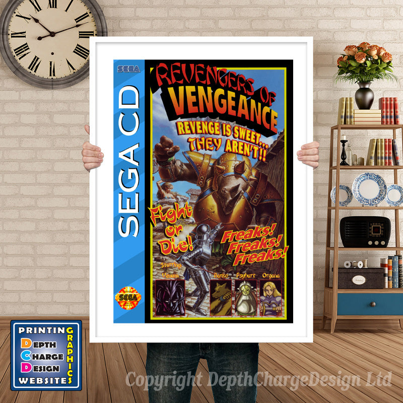 Revengers Of Vengeance Sega Sega Mega CD Inspired Retro Gaming Poster A4 A3 A2 Or A1 – Revengers Of Vengeance Sega Mega CD inspired retro gaming poster shown in a white frame