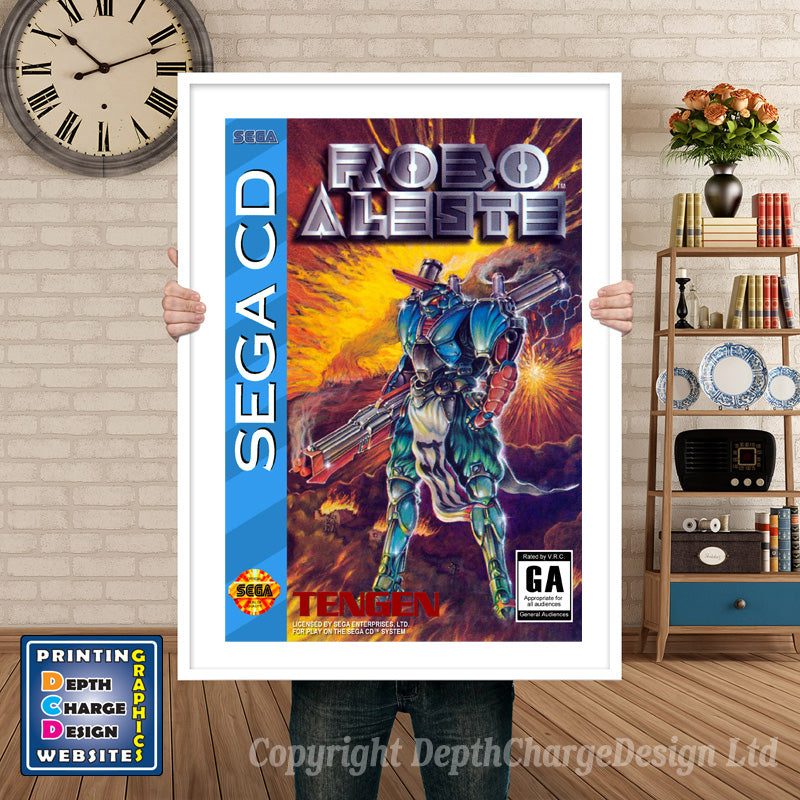 Roboaleste Sega Sega Mega CD Inspired Retro Gaming Poster A4 A3 A2 Or A1 β Roboaleste Sega Mega CD inspired retro gaming poster shown in a white frame