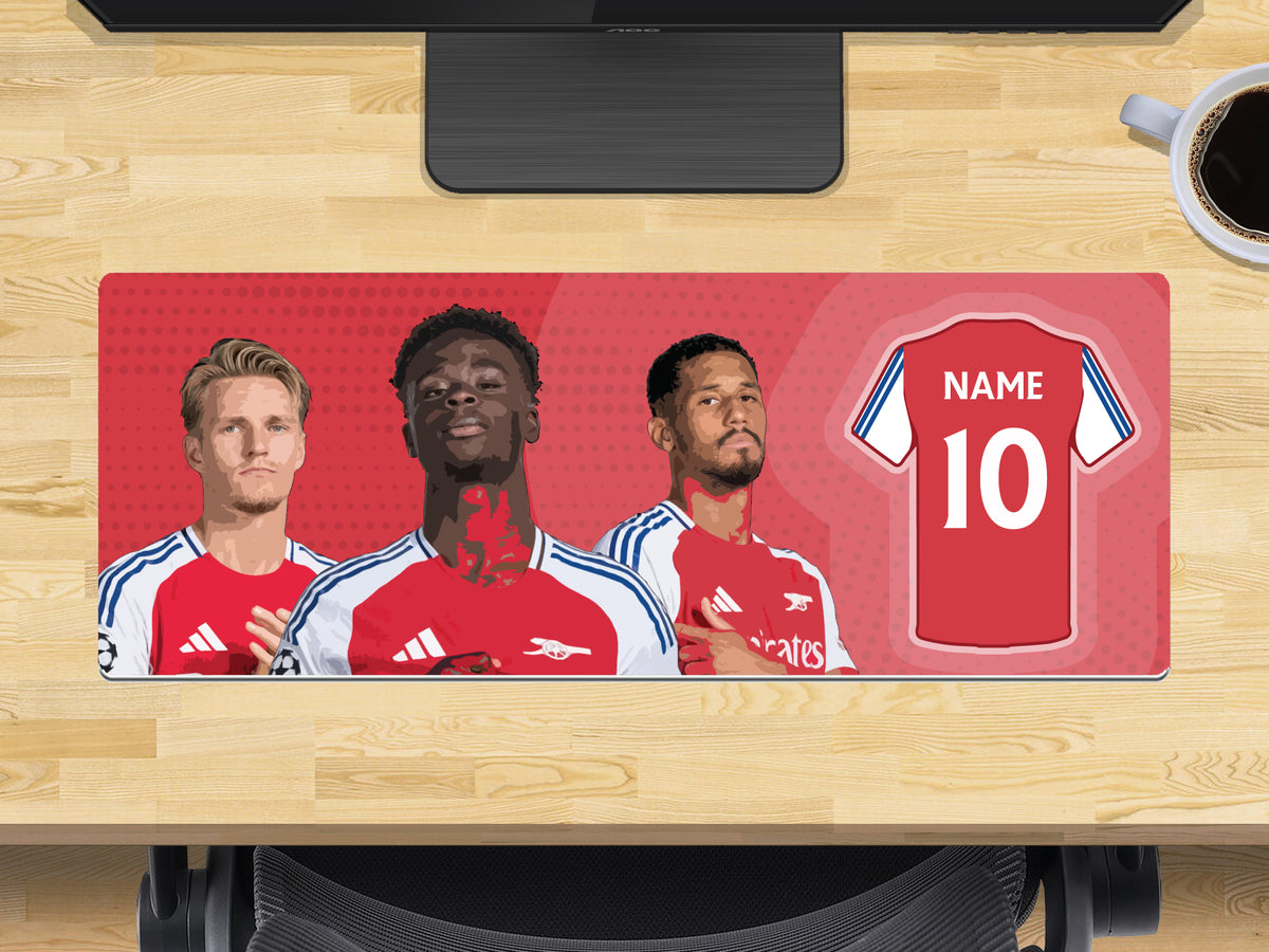 Personalised Arsenal Extra Large Mouse Mat (800mm x 300mm) - Saka, Odegard, Saliba – Personalised Arsenal Extra Large Mouse Mat 800mm x 300mm - Saka, Odegard, Saliba