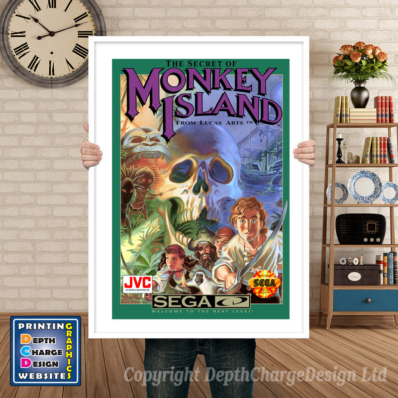 Secret Of Monkey Island 3 Sega Sega Mega CD Inspired Retro Gaming Poster A4 A3 A2 Or A1 – Secret Of Monkey Island 3 Sega Mega CD inspired retro gaming poster shown in a white frame