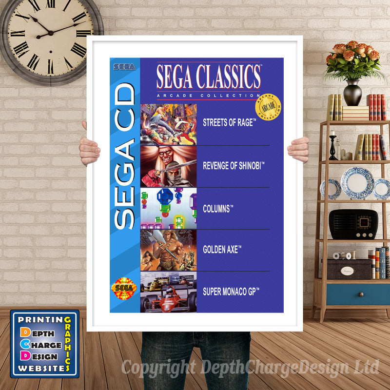 Sega Classics Arcade Collection Sega Sega Mega CD Inspired Retro Gaming Poster A4 A3 A2 Or A1 β Sega Classics Arcade Collection Sega Mega CD inspired retro gaming poster shown in a white frame