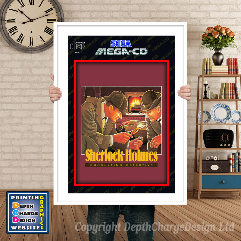 Sherlock Holmes Consulting Detective 3 Gb Sega Sega Mega CD Inspired Retro Gaming Poster A4 A3 A2 Or A1 β Sherlock Holmes Consulting Detective 3 Gb Sega Mega CD inspired retro gaming poster shown in a white frame