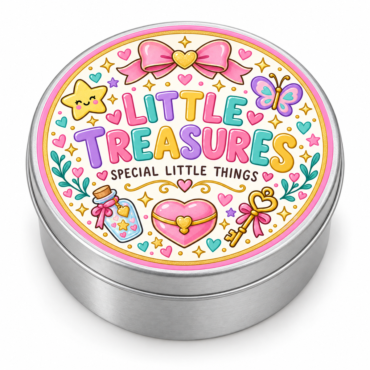 Little Treasures Metal Tin – Little Treasures metal tin on white background