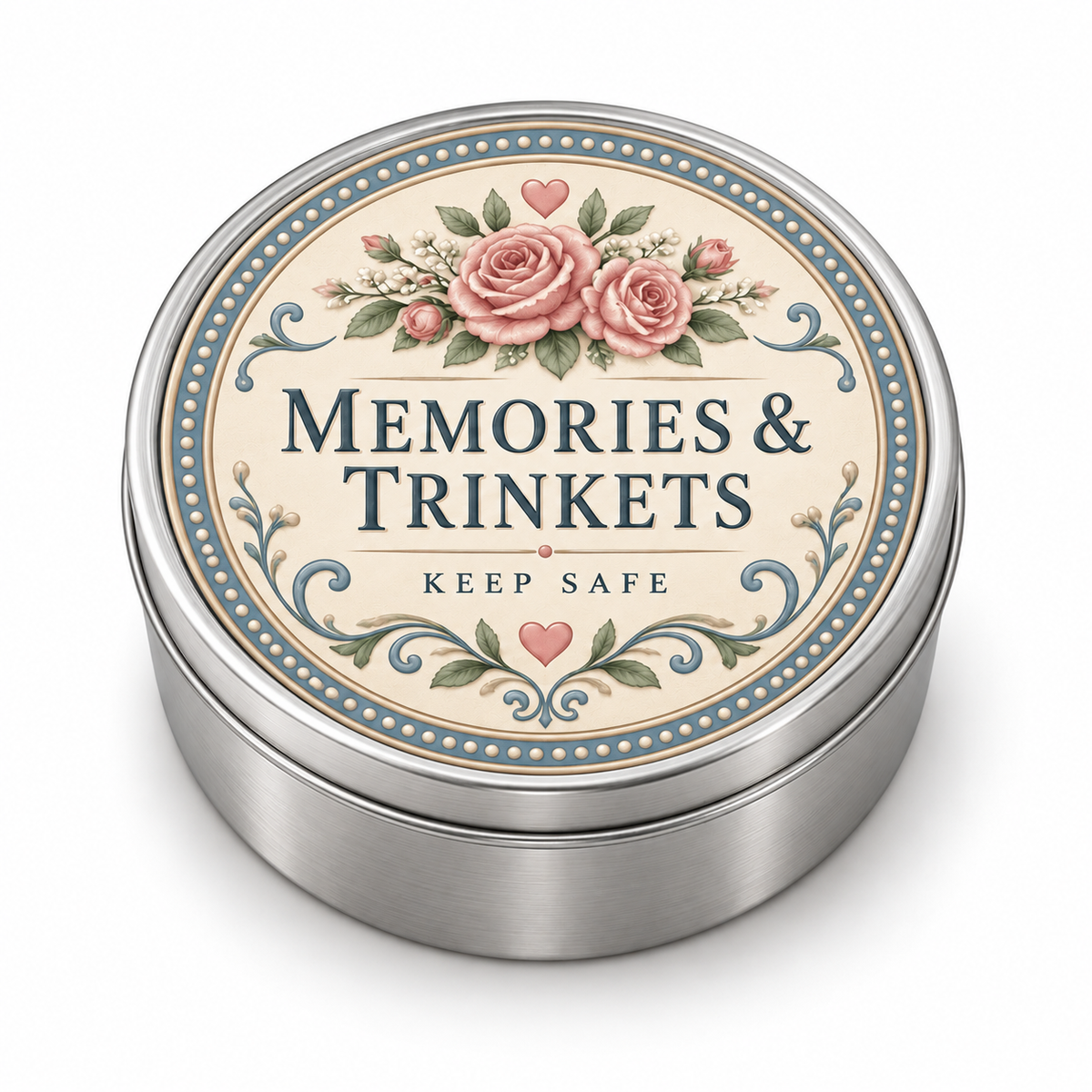 Memories & Trinkets Keepsake Metal Tin β memories & Trinkets metal tin on white background