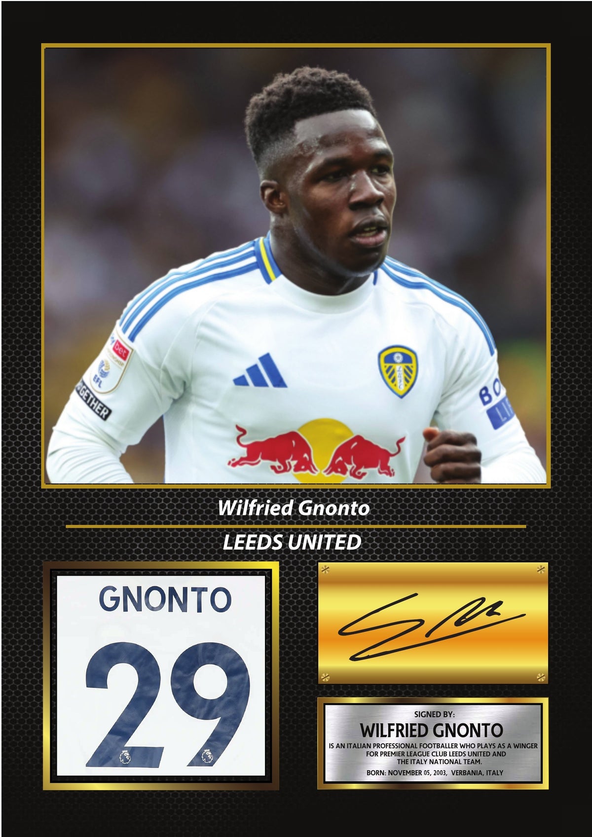 Wilfried Gnonto Leeds United Poster Print – Football Wall Art Perfect Gift for Football Fans – Wilfried Gnonto Leeds United Poster Print