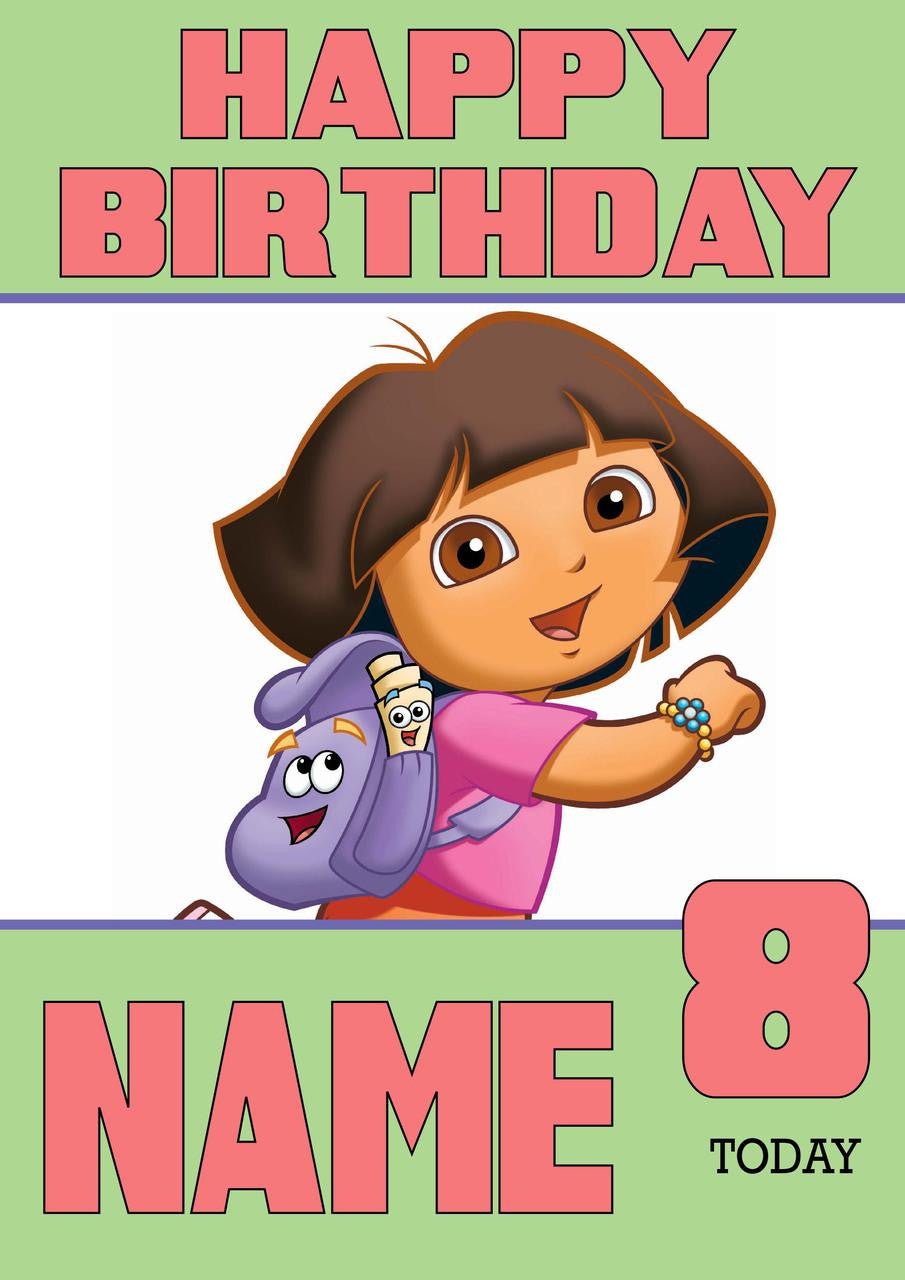 THEME INSPIRED Kids Adult Personalised Birthday Card Dora The Explorer Birthday Card 2 β Theme Inspired Kids Adult Personalised Birthday Card Dora the Explorer Birthday