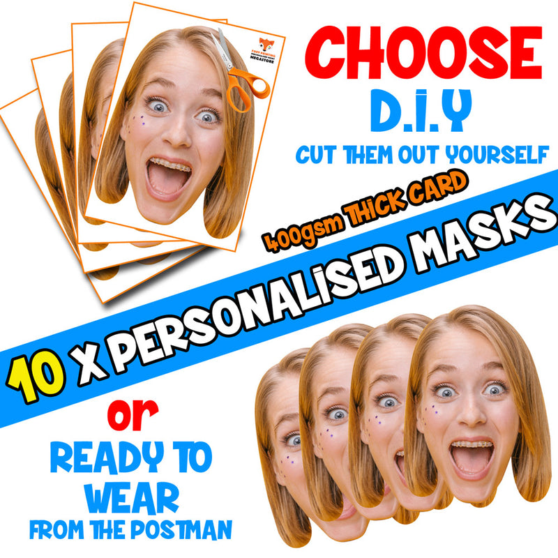10 X Personalised Custom Photo Party Face Masks