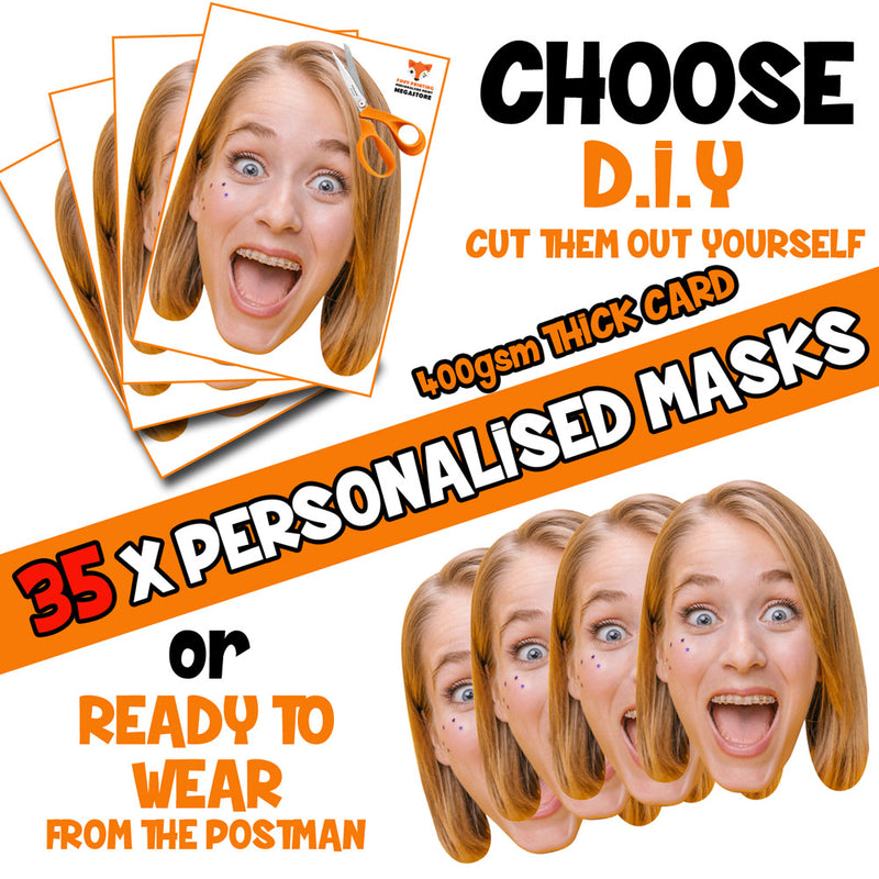 35 X Personalised Custom Photo Party Face Masks