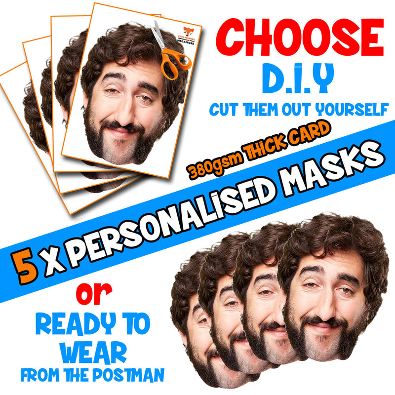 5 X Personalised Custom Photo Party Face Masks