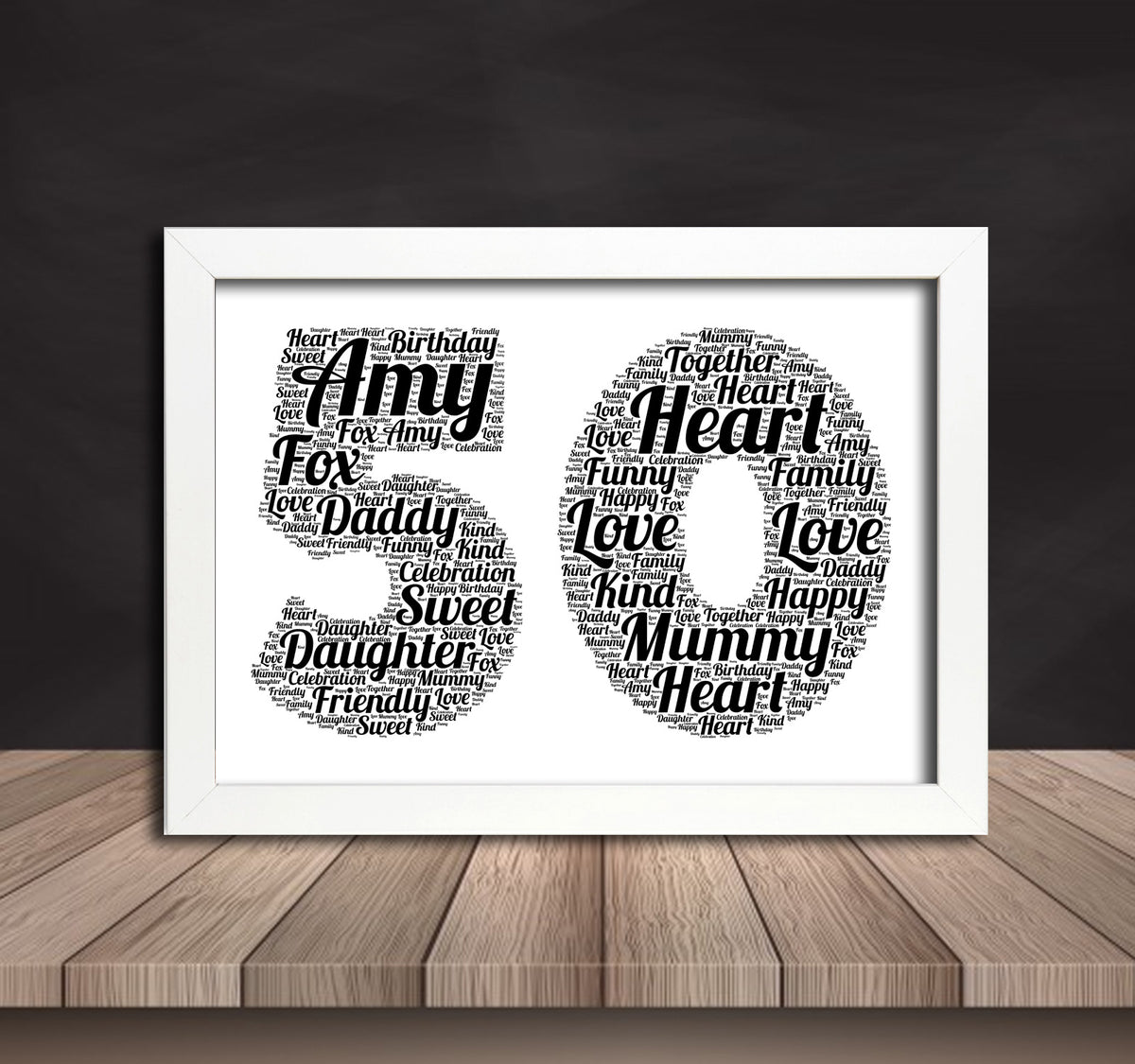 Personalised Black Word Art Poster Print Number 50