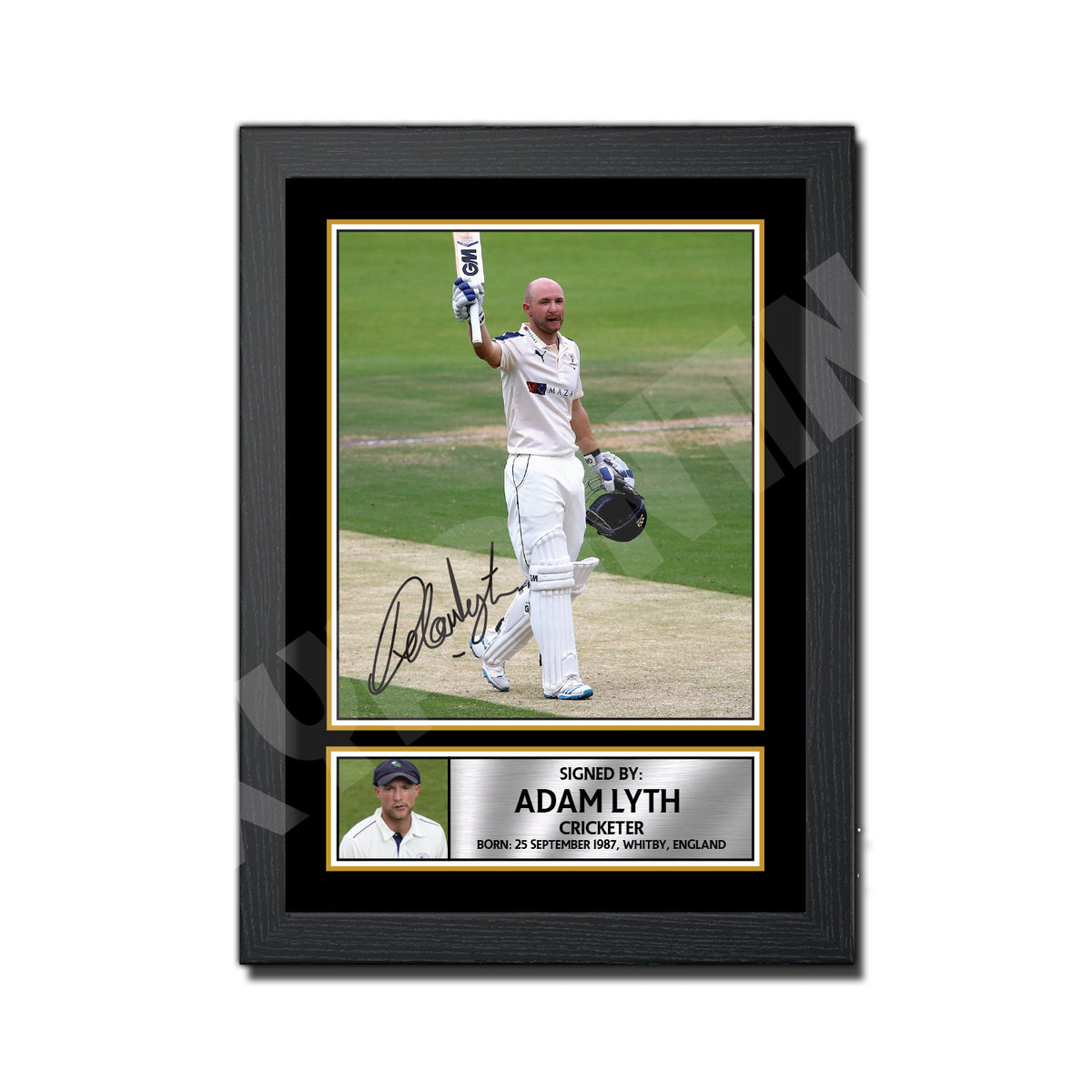 Adam Lyth Cricket Printed Signature Print – A4 Print + Black Frame