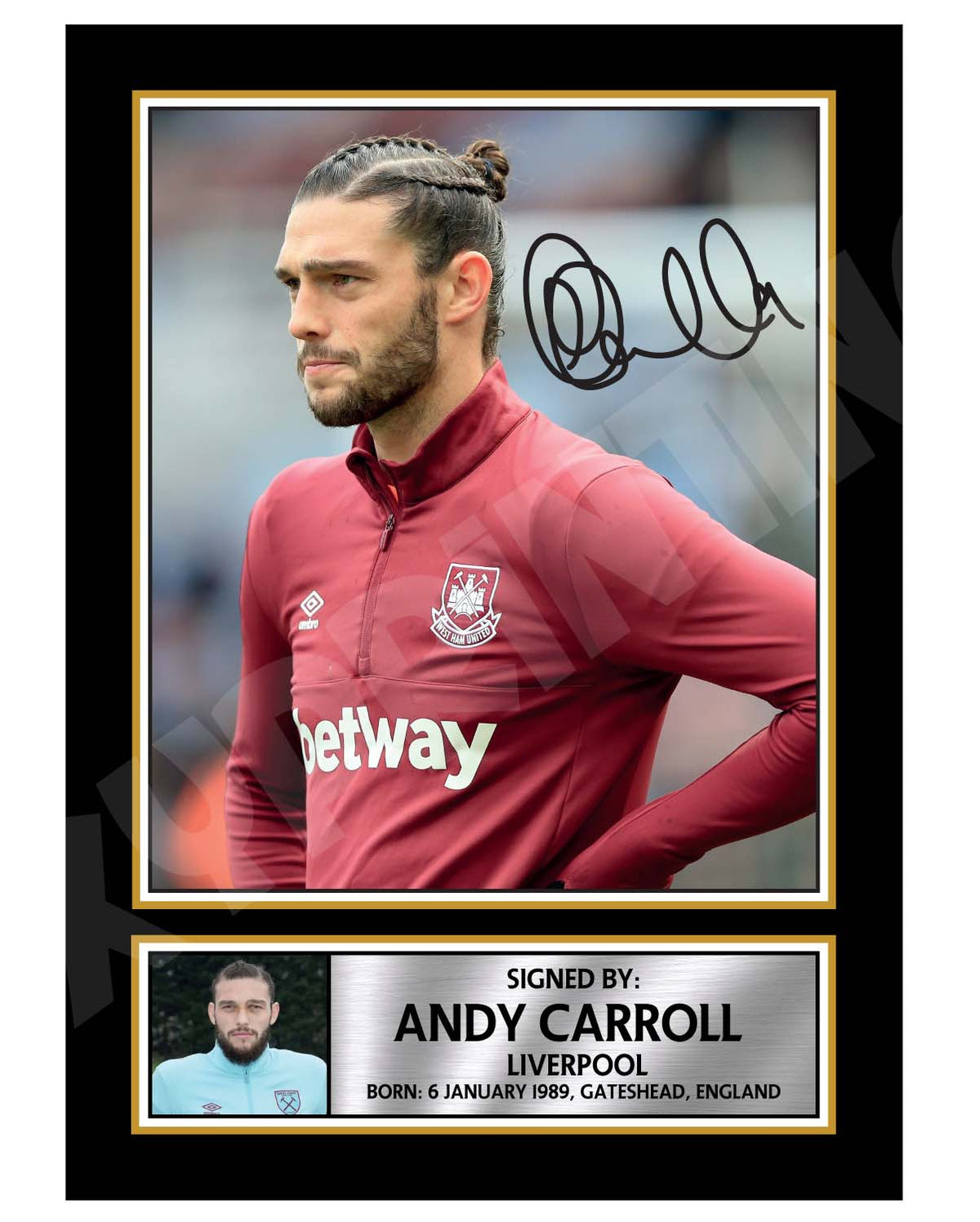 ANDY CARROLL 1 Football Player Printed Signature Print – Andy Carroll 1 Football Player Printed Signature Print – A1 Print Only