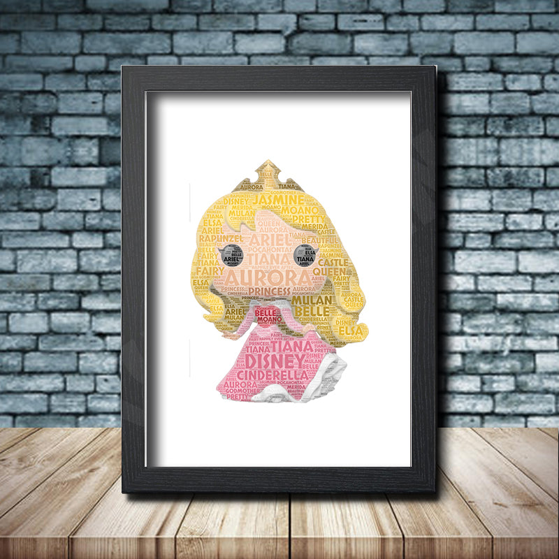 Personalised Aurora Word Art Poster Print - Inspired By Pop Figures – Personalised pop figure word art print inspired by Aurora in a black frame