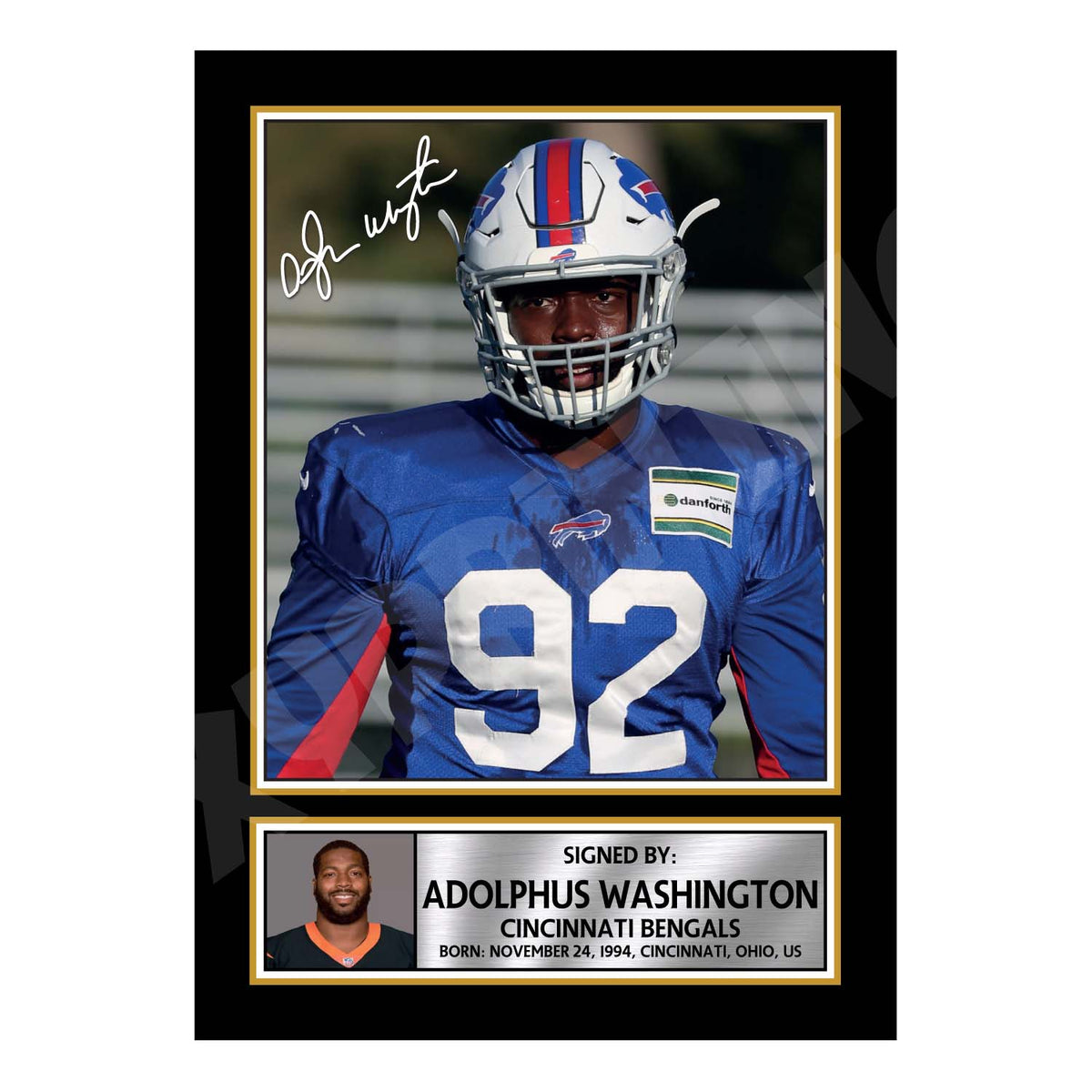 Adolphus Washington 1 American Football Printed Signature Print – A1 Print Only