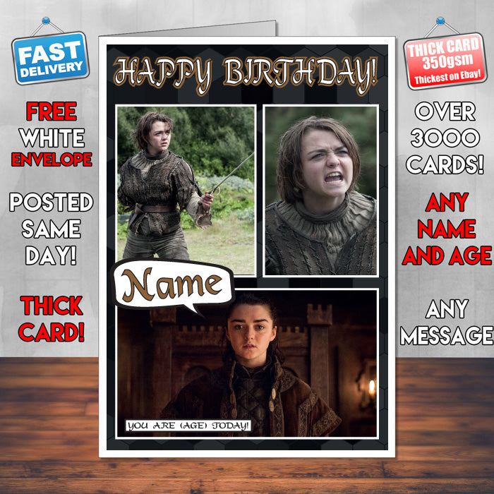 Arya Stark Personalised INSPIRED STYLE Game Of Thrones Birthday Card New 2017