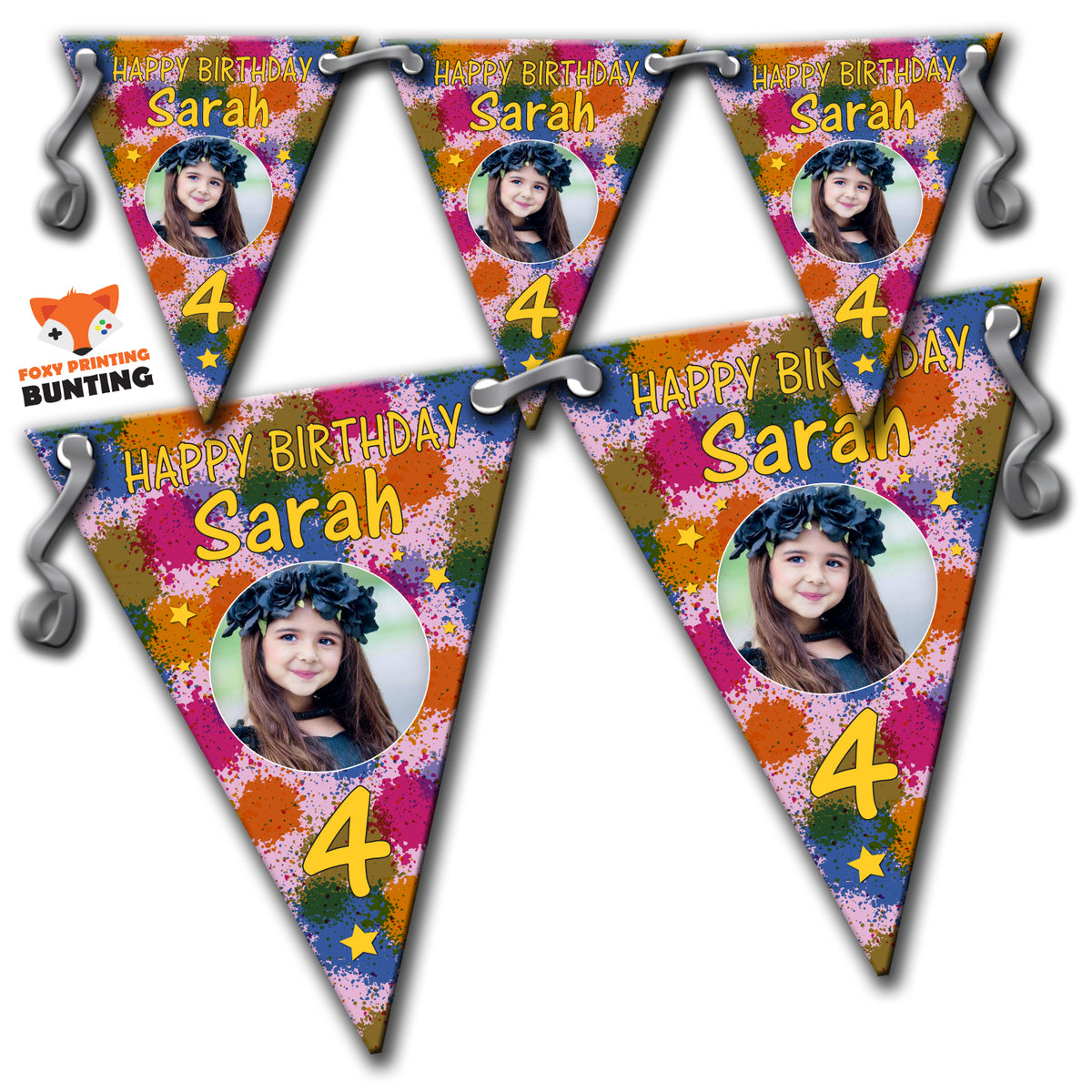 B005 Personalised Custom Photo Birthday Bunting Premium Party Decorations (Standard Bunting (14.8cm X 21cm)) – B005 Personalised Custom Photo Birthday Bunting
