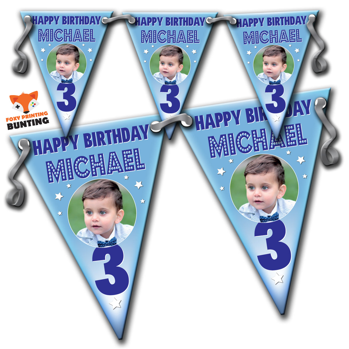 B006 Personalised Custom Photo Birthday Bunting Premium Party Decorations (Standard Bunting (14.8cm X 21cm)) – B006 Personalised Custom Photo Birthday Bunting