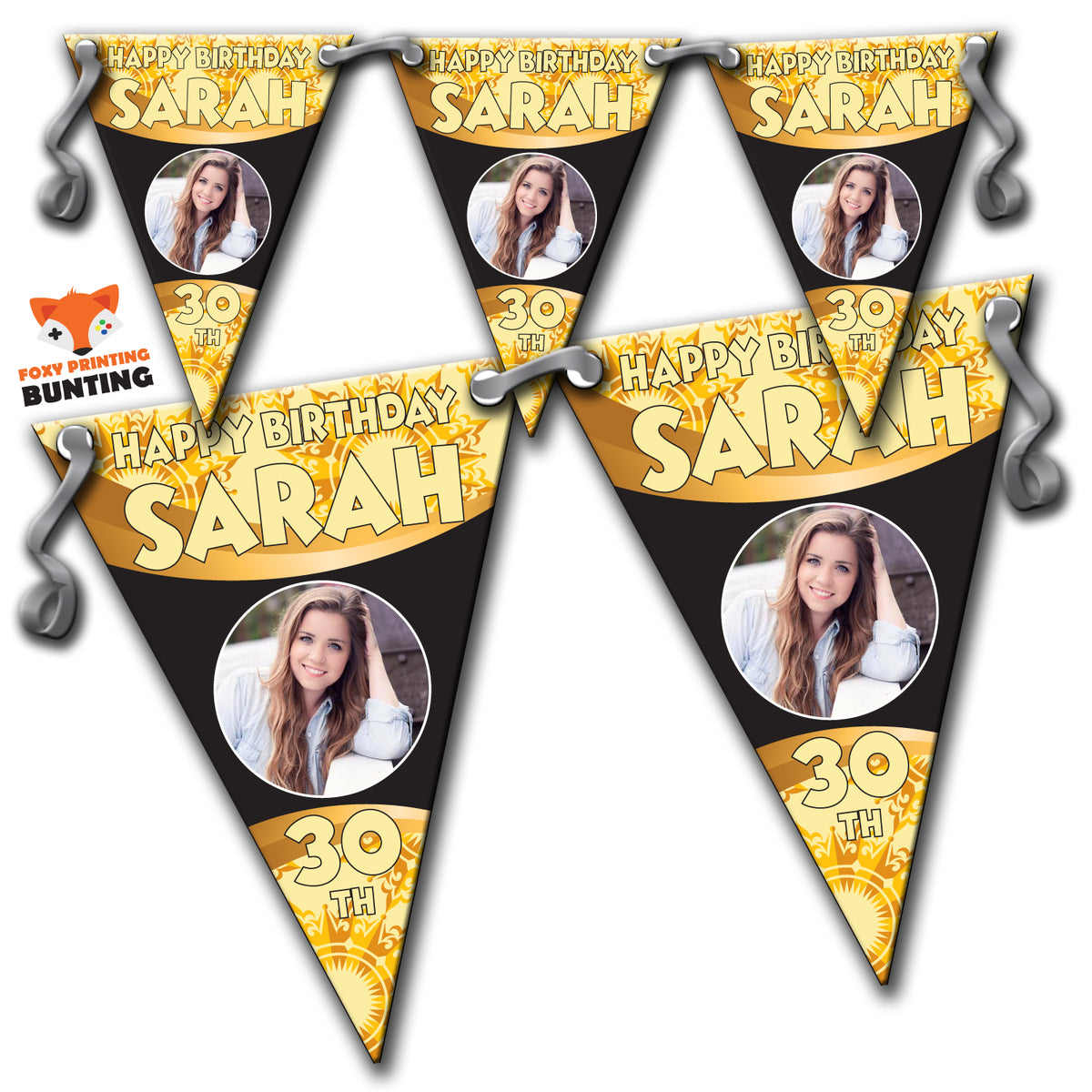 B010 Personalised Custom Photo Birthday Bunting Premium Party Decorations (Standard Bunting (14.8cm X 21cm)) – B010 Personalised Custom Photo Birthday Bunting