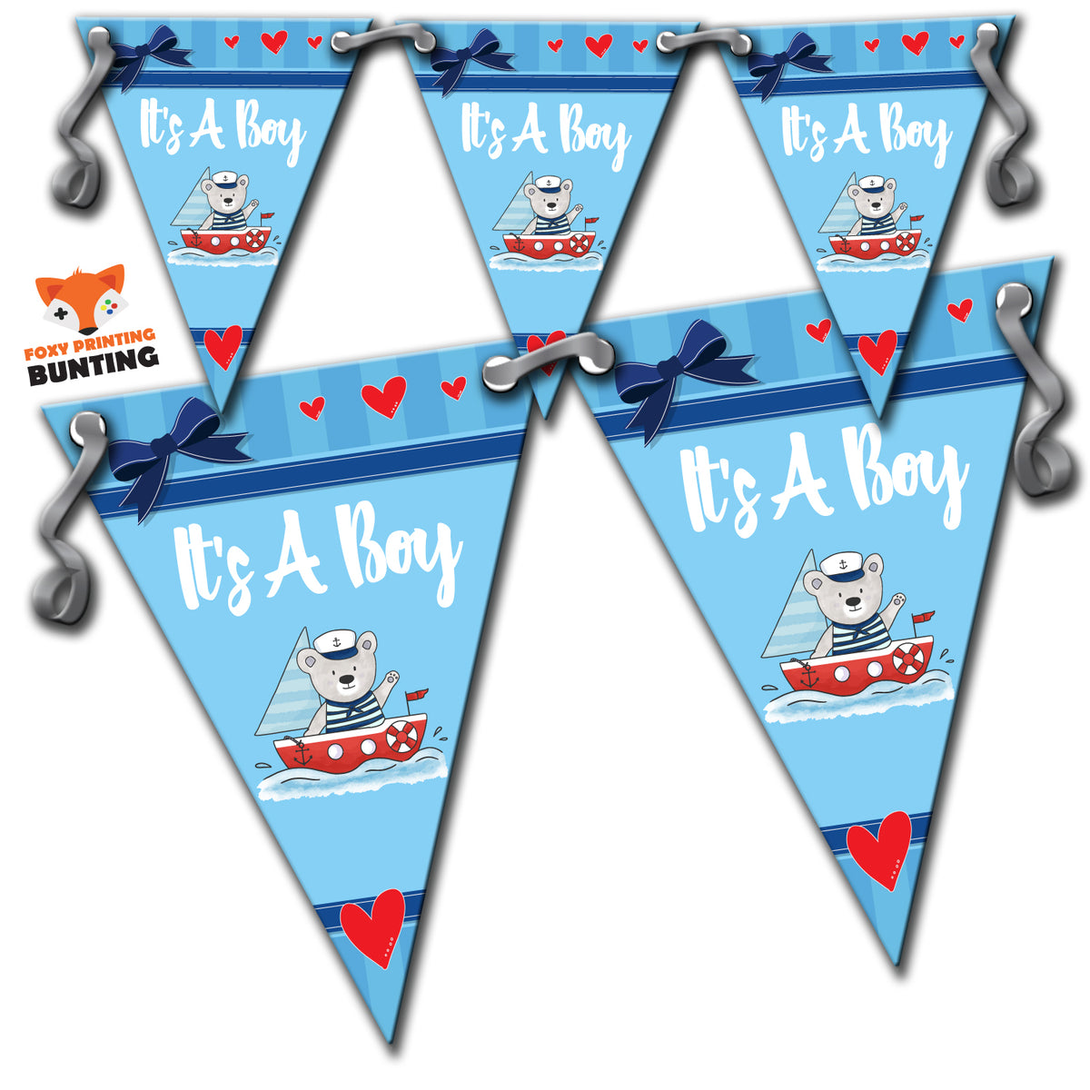 B32 Blue Its A Boy Bunting Teddy Boat Personalised Custom Bunting Premium Party Decorations (Standard Bunting (14.8cm X 21cm)) – B32 Blue Its A Boy Bunting Teddy Boat Personalised Custom Bunting