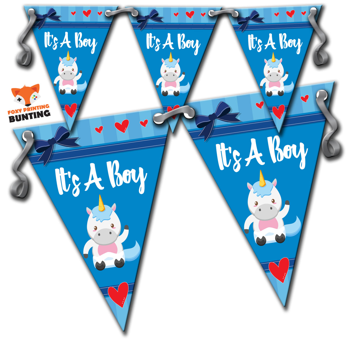 B33 Blue Its A Boy Bunting Unicorn Personalised Custom Bunting Premium Party Decorations (Standard Bunting (14.8cm X 21cm)) β B33 Blue Its A Boy Bunting Unicorn Personalised Custom Bunting