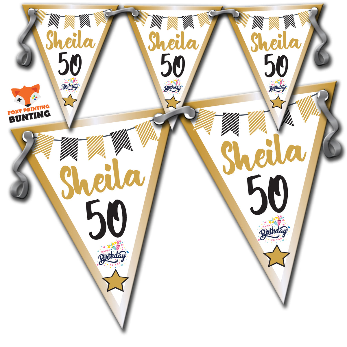 B41 Gold & Black Birthday Bunting Premium Party Decorations (Standard Bunting (14.8cm X 21cm)) β B41 Gold & Black Birthday Bunting