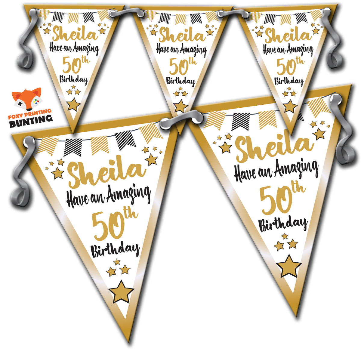 B43 Happy Birthday Gold Bunting Premium Party Decorations (Standard Bunting (14.8cm X 21cm)) β B43 Happy Birthday Gold Bunting