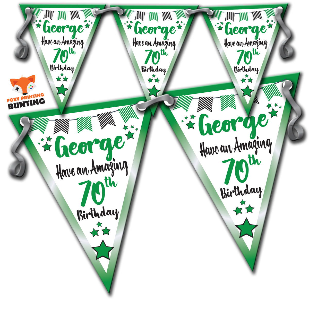 B44 Happy Birthday Green Bunting Premium Party Decorations (Standard Bunting (14.8cm X 21cm)) β B44 Happy Birthday Green Bunting