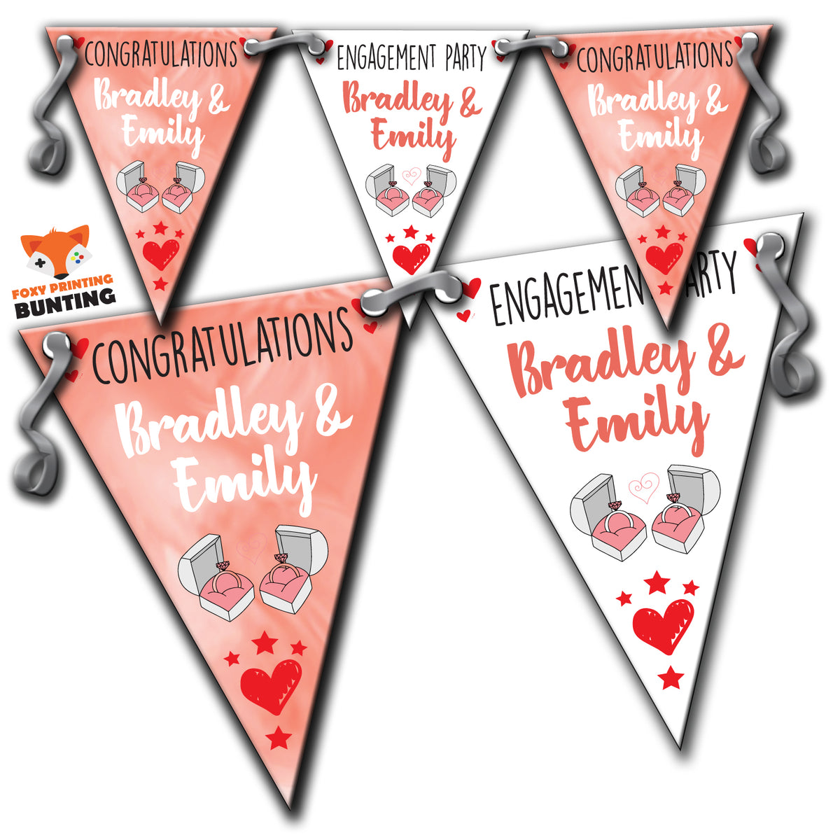 B50 MIXED Happy Engagement & Congratulations Pink Design 2 A Bunting Premium Party Decorations (Standard Bunting (14.8cm X 21cm))