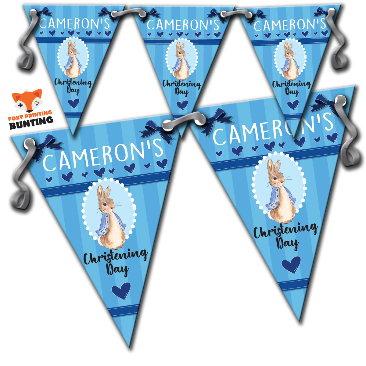 B61 Peter Rabbit Christening Bunting A Personalised Custom Bunting Premium Party Decorations (Standard Bunting (14.8cm X 21cm)) β B61 Peter Rabbit Christening Bunting A Personalised Custom Bunting