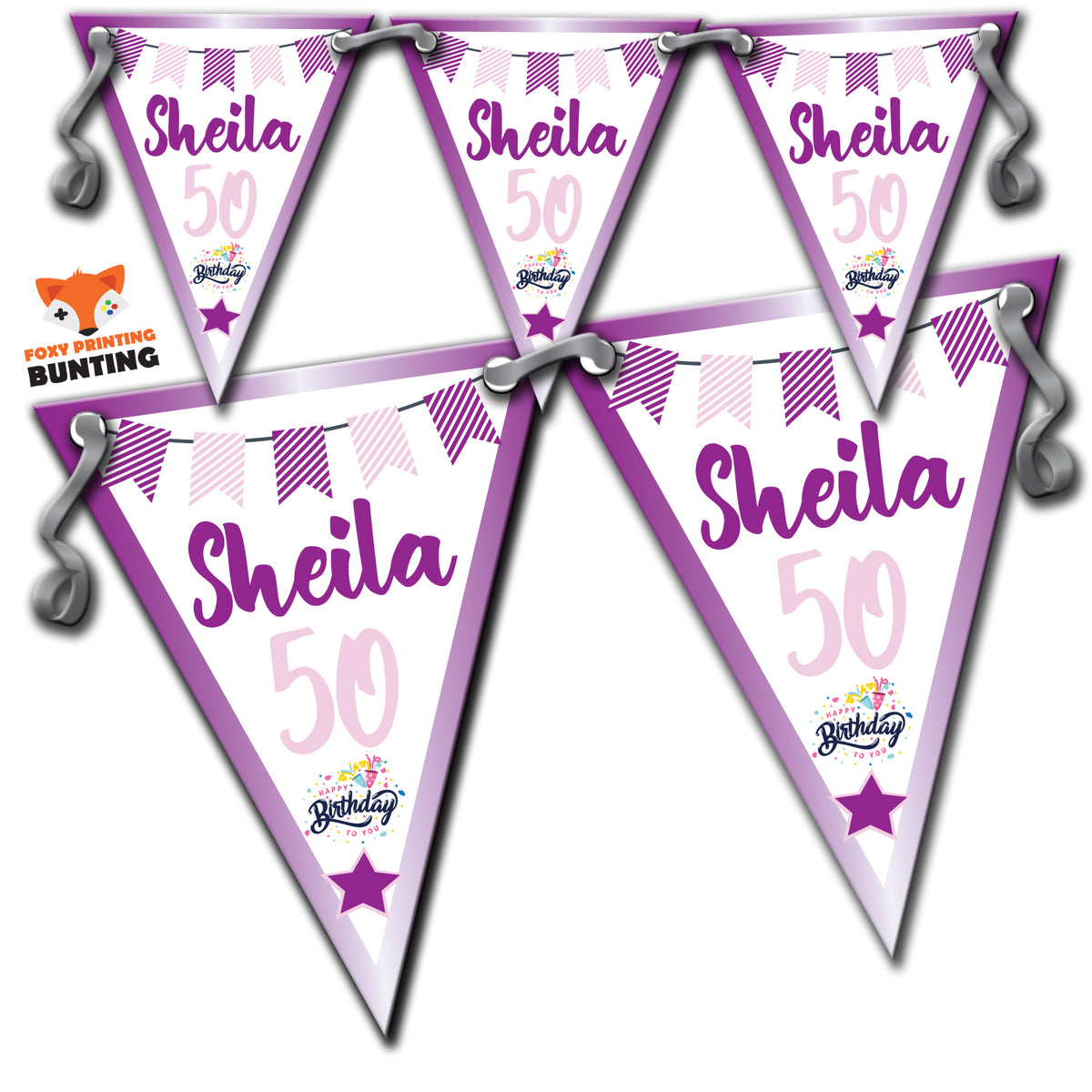 B74 Purple Birthday Bunting Premium Party Decorations (Standard Bunting (14.8cm X 21cm)) β B74 Purple Birthday Bunting