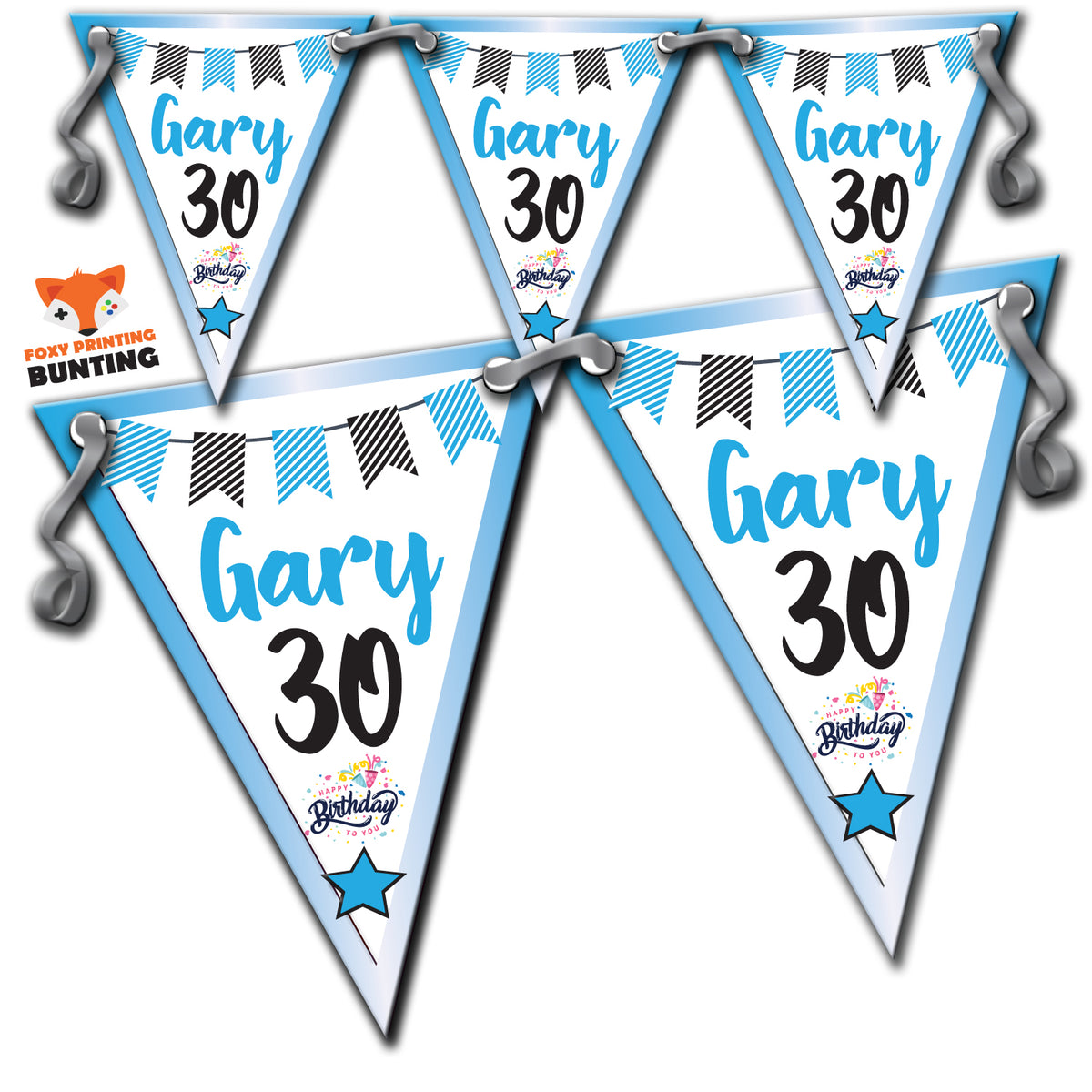 B76 Sky Blue & Black Birthday Bunting Premium Party Decorations (Standard Bunting (14.8cm X 21cm)) β B76 Sky Blue & Black Birthday Bunting