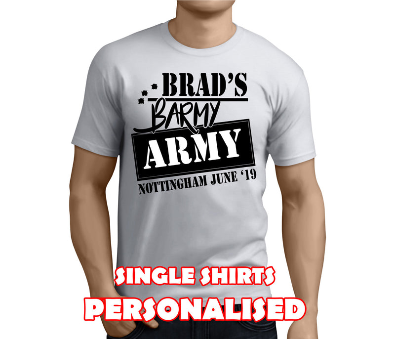 Barmy Army Black Custom Stag T-Shirt - Any Name - Party Tee