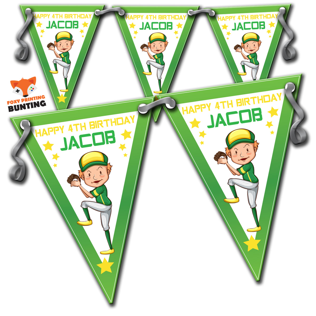 Boys BASEBALL PARTY Bunting Premium Party Decorations (Standard Bunting (14.8cm X 21cm)) – Boys Baseball Party Bunting