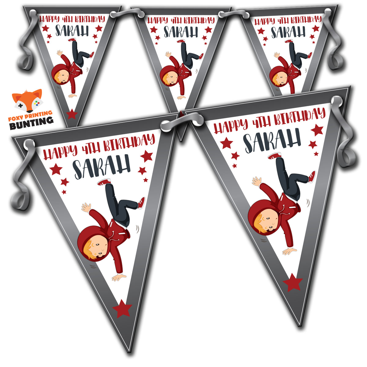 Boys BREAKDANCE DANCING Bunting Premium Party Decorations (Standard Bunting (14.8cm X 21cm)) – Boys Breakdance Dancing Bunting