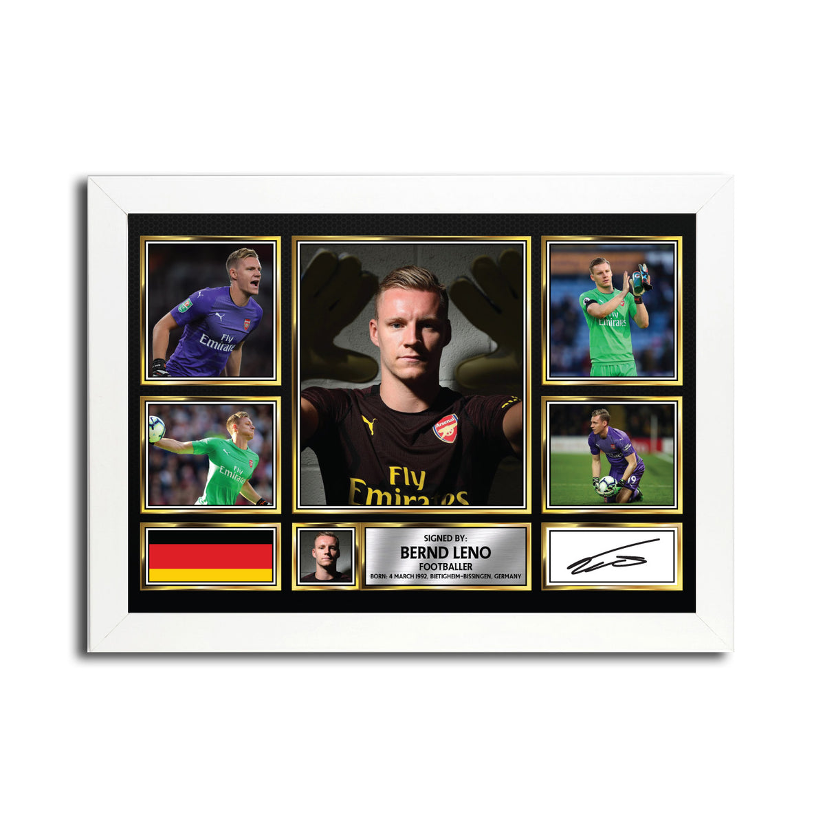 Bernd Leno MC1567 – Black Frame Printed Signature Football Poster – Bernd Leno MC1567
