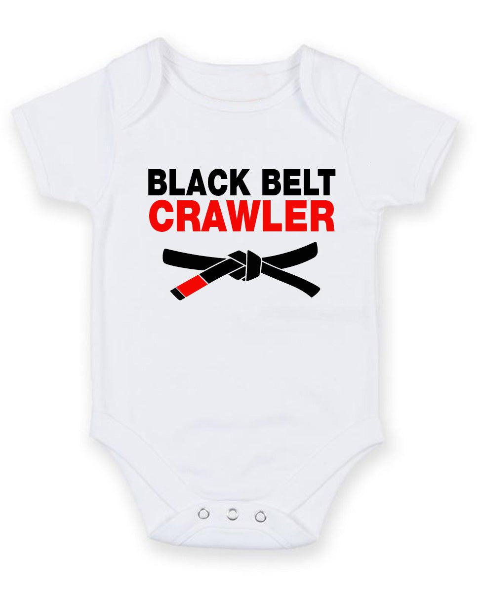 Black Belt Crawler Personalised Baby Boy Girl Unisex Short Sleeve Bodysuit