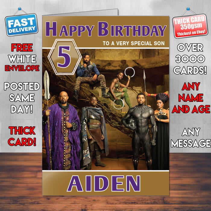 Black Panther Theme Style Personalised Kids Inspired Movie Birthday Card (SA)